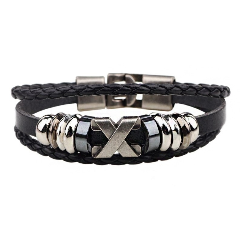 Metal & Leather Bracelet for Unisex .